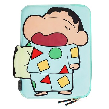 PRUGNA 蠟筆小新柔軟絨毛iPad筆電收納包  35.5 x 26.5cm  睡衣小新 藍色  1個