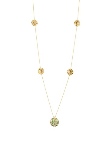 Officina Bernardi - 18kt yellow gold Damasco Station emerald necklace - women - Emerald/18kt Yellow Gold - 86