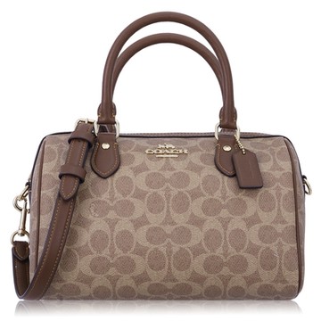 COACH 經典 PVC / 斜背 波士頓包(中款/棕色)