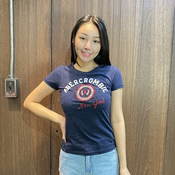 美國百分百【美國真品】Abercrombie & FitchT恤 AF 短袖 麋鹿 kids 女 深藍 XS號 G264