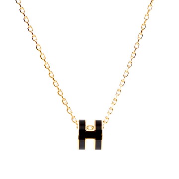 HERMES Mini Pop H pendant 立體橢圓簍空項鍊(黑色/金色)