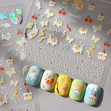 可愛貓咪立體美甲貼紙 3D浮雕穿戴甲裝飾 美甲diy材料 可愛風 ins風 美甲diy素材 兒童美甲貼紙