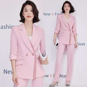 粉色西裝套裝女春秋2026新款時尚高級設計感正裝小西服氣質工作服