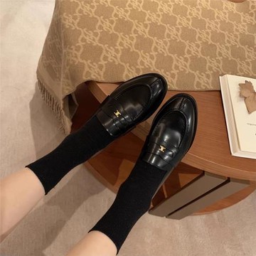 葡萄媽studiolee 英倫風圓頭小金扣單鞋女內增高樂福小皮鞋女加絨