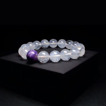 紫雲晶與藍針白水晶 卓越紳士 男士手鍊 QBR-00027