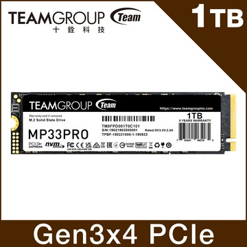 TEAM 十銓 MP33 PRO 1TB M.2 PCIe SSD 固態硬碟