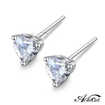 AchiCat 925純銀耳環 簡約幾何 單鑽 愛心耳環 7mm 一對價格 生日禮物 GS9067