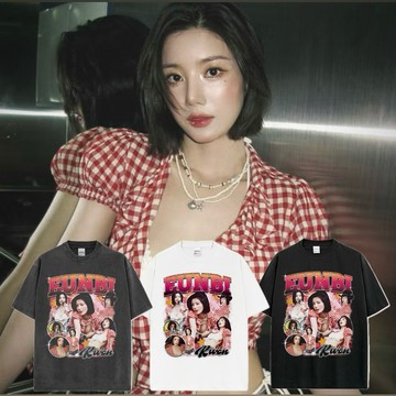 權恩妃 KWON EUNBI 短袖T恤 權恩妃 水彈女神 重磅oversize水洗做舊短t t恤男短袖美式復古蠟染純棉t