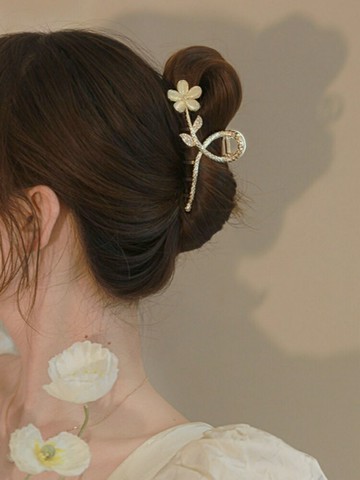 2024新款桃花精致發夾女后腦勺夏季抓夾鋅合金亞克力鯊魚夾頭飾