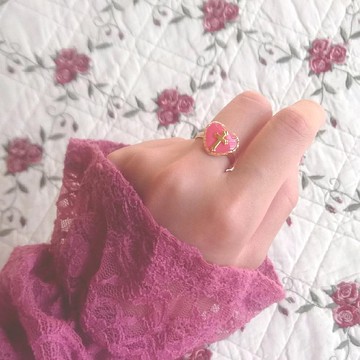 Vintage Cross Heart Ring C（粉紅/均碼）