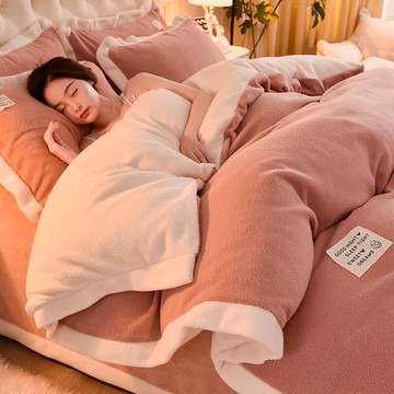 秋冬加厚牛奶羊羔絨床上四件套冬季雙面法蘭珊瑚絨被套法萊絨床單