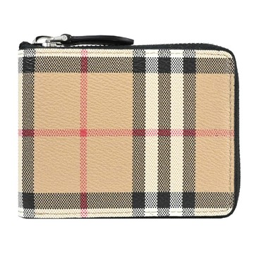 BURBERRY 8084171 DANIEL 格紋ㄇ字拉鍊零錢短夾.卡其