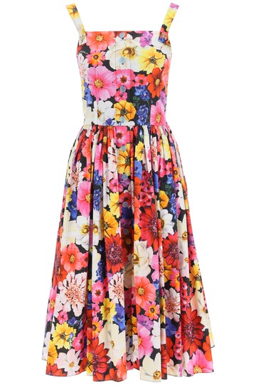 Dolce & Gabbana - Abito Midi In Popeline Stampa Giardino