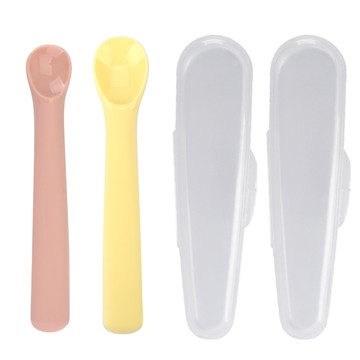 Dailylike Bonbon 幼兒矽膠湯匙組 湯匙*2支+收納盒*2個  草莓粉+檸檬黃  1組