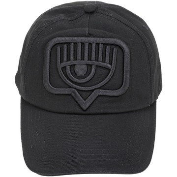 Chiara Ferragni Eyelike 大眨眼框刺繡拼色襯裡棉質棒球帽(黑色)