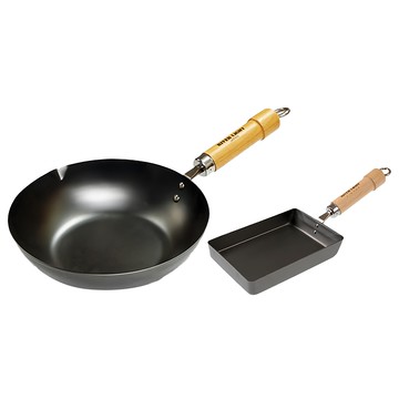 極PREMIUM 不易生鏽窒化鐵炒鍋玉子燒2件組 日本製 28cm + 18 x 13cm 烹飪鍋具  1組