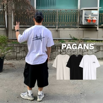 【PAGANS STORE】韓國 美式 雙星 光芒 斑駁 焦點 印花 圖騰 短袖 短Tee