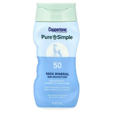 Coppertone, Pure & Simple，全礦物質抗曬，SPF 50，6 液量盎司（177 毫升）