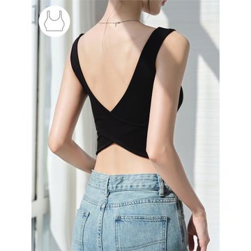 黑色帶胸墊吊帶背心夏外穿內搭2024新款美背文胸一體無袖打底上衣
