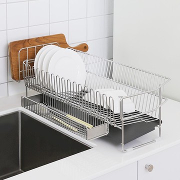 Nature Living 纖薄全不鏽鋼瀝水餐具瀝水架 + 筷子筒 + 砧板架 套組  1組  1層  銀色 + 黑色