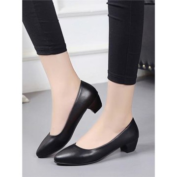 3cm小低跟粗跟單鞋黑色皮鞋職業中跟工裝OL正裝淺口尖頭空姐女鞋