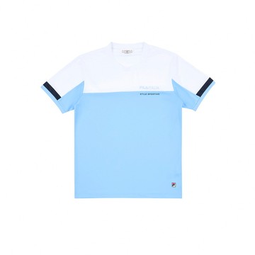 FILA 男吸濕排汗短袖圓領T恤-藍色 1TEZ-1704-BU