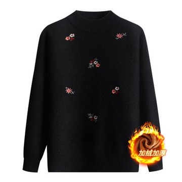 中老年人秋冬奶奶毛衣女加絨加厚媽媽裝套頭衫打底衫保暖老人衣服