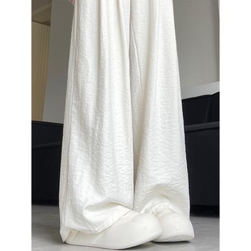 (免運)白色奶芙冰絲山本褲女夏季2025新款高腰薄款休閑垂感肌理感闊腿褲