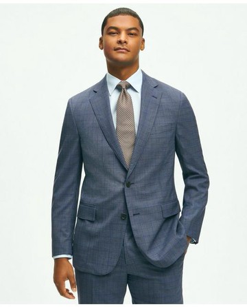 Brooks Brothers Men's Classic Fit Wool Checked 1818 Suit | Navy | Size 46 Regular