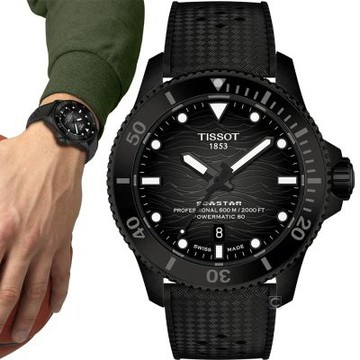 TISSOT 天梭 官方授權 Seastar  professional  海星 專業潛水機械錶 男錶 手錶-T1209073705100/44mm黑