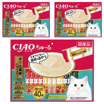 INABA CIAO 啾嚕肉泥 鮪魚海鮮綜合口味  鮪魚、鮪魚海鮮綜合、鮪魚 + 真鯛、鮪魚 + 奢華鮪魚  560g  3袋