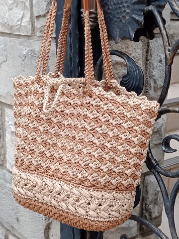 鉤針編織雙色草編包