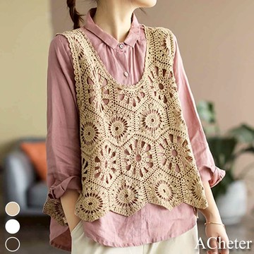 【ACheter】文藝復古鉤花鏤百搭背心上衣# 112186(現貨+預購)