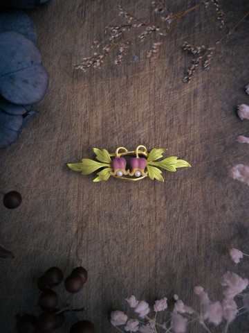 Joan Rivers 新藝術花園 雙鈴蘭漸層琺瑯胸針—美國古董首飾