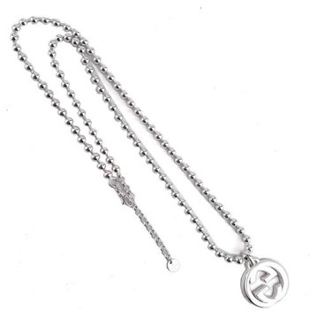 GUCCI Interlocking G 925純銀雙G墜飾珠珠項鍊(長版)