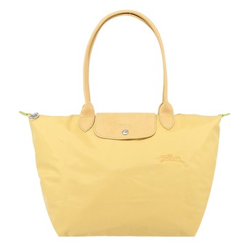 LONGCHAMP LE PLIAGE GREEN系列刺繡長把再生尼龍摺疊水餃包(大/小麥黃)