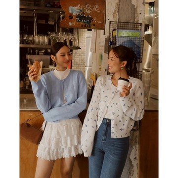 AIR SPACE LADY 【Ling Cheng聯名】圓領長袖開襟針織衫(白/藍/淺灰) 女裝 現貨