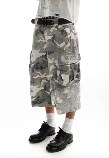 Camouflage Pants / 磨損迷彩做舊噴染短褲