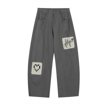 【OTIS】『現貨24H』鉚釘貼布 西裝布 彎刀 長褲 浪漫風格 街頭 美式 長褲 寬大感 OP34
