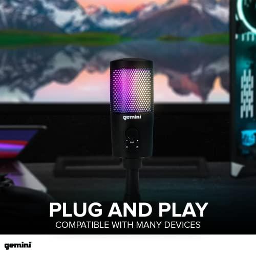 Gemini Sound GSM-100 PC Computer USB Condenser Microphone with RGB LED Lights, Headphone Jack, Volume and Background Noise Reduction Controls for Live