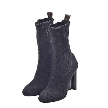 LV Louis Vuitton路易威登 1A3MIW SILHOUETTE系列粗跟襪套短靴(黑色)