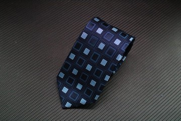 深藍色方塊重磅桑蠶絲領帶商務正裝100%necktie