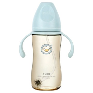PUKU 藍色企鵝 飽飽歐蕾 PPSU 寬口奶瓶 330ml  靜藍色  1個