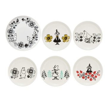 yamaka 山加商店 MOOMIN 陶瓷盤6件組 日本原產 陶瓷材質 餐盤  6件組(1個大盤 + 5個小盤)  白色  1組