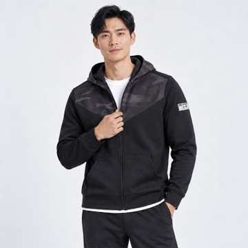 海鷗 Hollister 熱銷刺繡徽章海鷗圖案連帽外套-黑灰迷彩拼接色