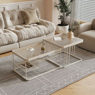 免運 奶油玻璃 玻璃茶幾 客廳家用小戶型茶幾 輕奢現代簡約子母組合長方形 茶幾 茶幾桌 組合茶幾 長方形網紅茶幾桌子