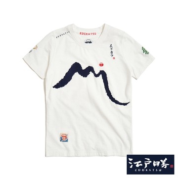 江戶勝 女裝 書法富士短袖T恤-米白色