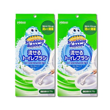 (2盒超值組)日本SC Johnson莊臣-免沾手拋棄式濃縮洗劑馬桶刷清潔組/盒-皂香(藍)(刷柄2支+刷架2座+水溶性刷頭8入)