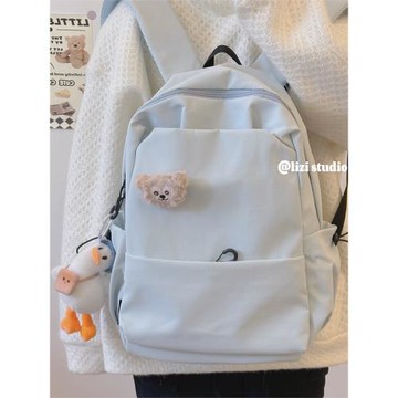 日系原宿ins百搭雙肩包男純色大容量背包女初中生高中學生書包潮