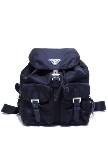 Prada Pre-Owned - enamel triangle logo lightweight backpack - women - Nylon - One Size - Black